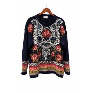 1990s All Points by Reference Point folk floral knit sweater Women Size L